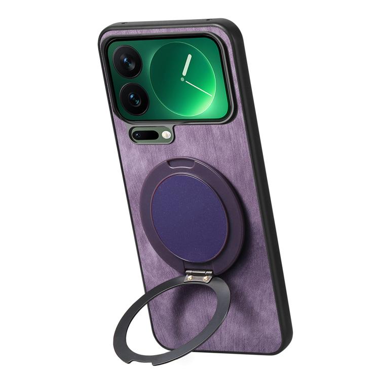 For Xiaomi 17 Pro Retro Leather Rotation Round Holder Phone Case
