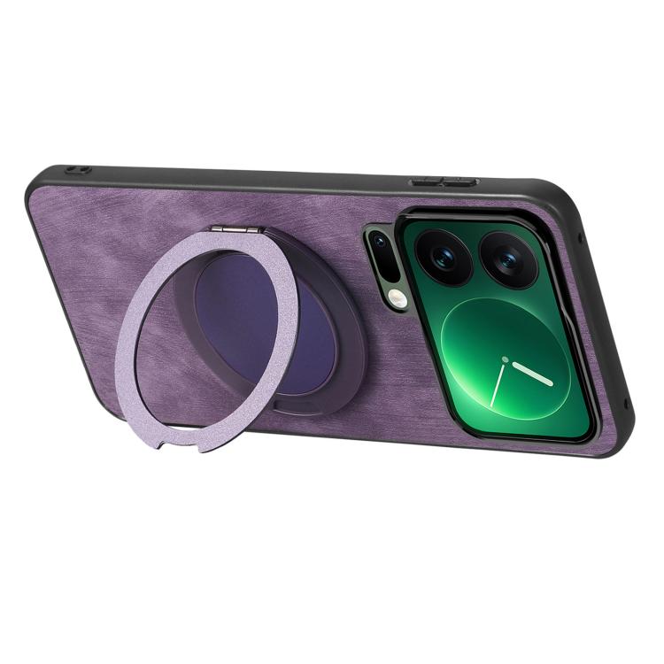 For Xiaomi 17 Pro Retro Leather Rotation Round Holder Phone Case