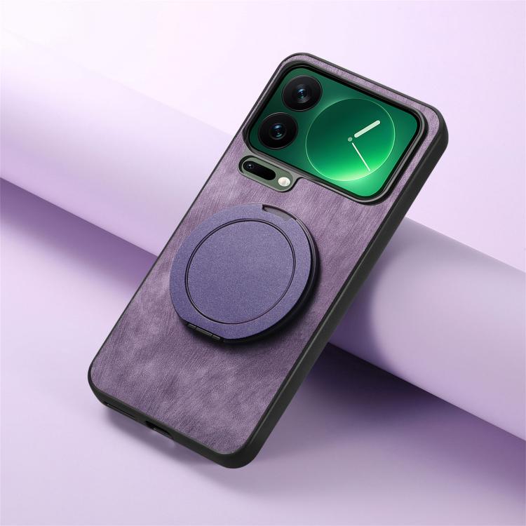 For Xiaomi 17 Pro Retro Leather Rotation Round Holder Phone Case