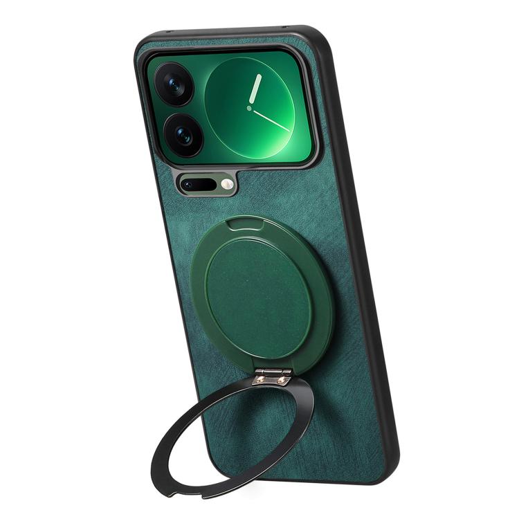 For Xiaomi 17 Pro Retro Leather Rotation Round Holder Phone Case