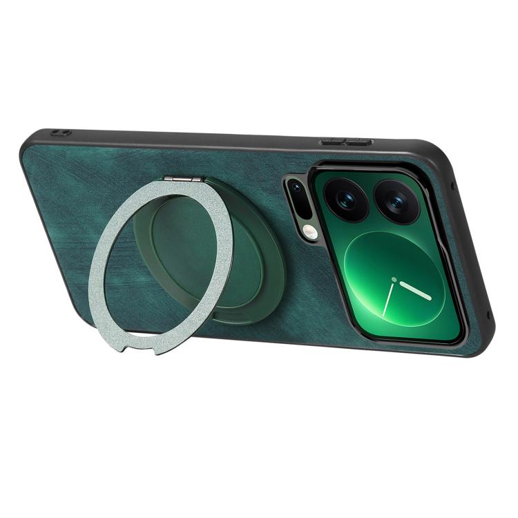 For Xiaomi 17 Pro Retro Leather Rotation Round Holder Phone Case