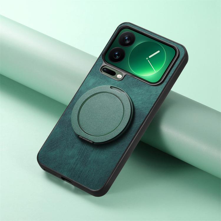 For Xiaomi 17 Pro Retro Leather Rotation Round Holder Phone Case