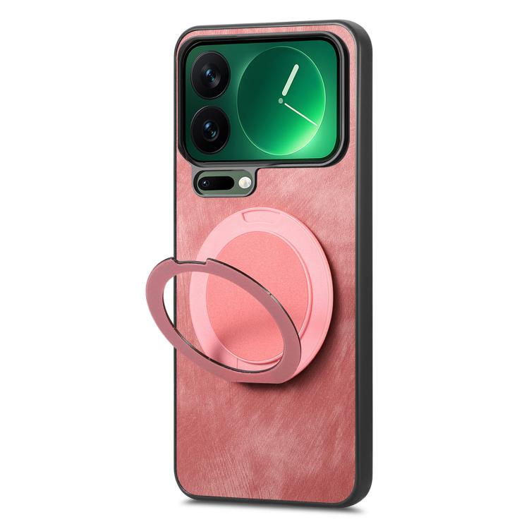 For Xiaomi 17 Pro Max Retro Leather Rotation Round Holder Phone Case