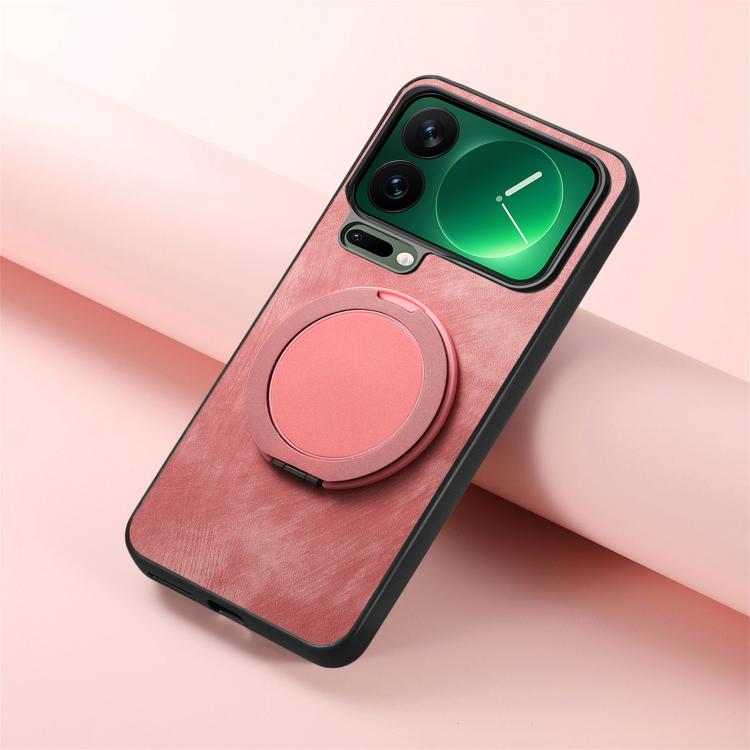 For Xiaomi 17 Pro Max Retro Leather Rotation Round Holder Phone Case