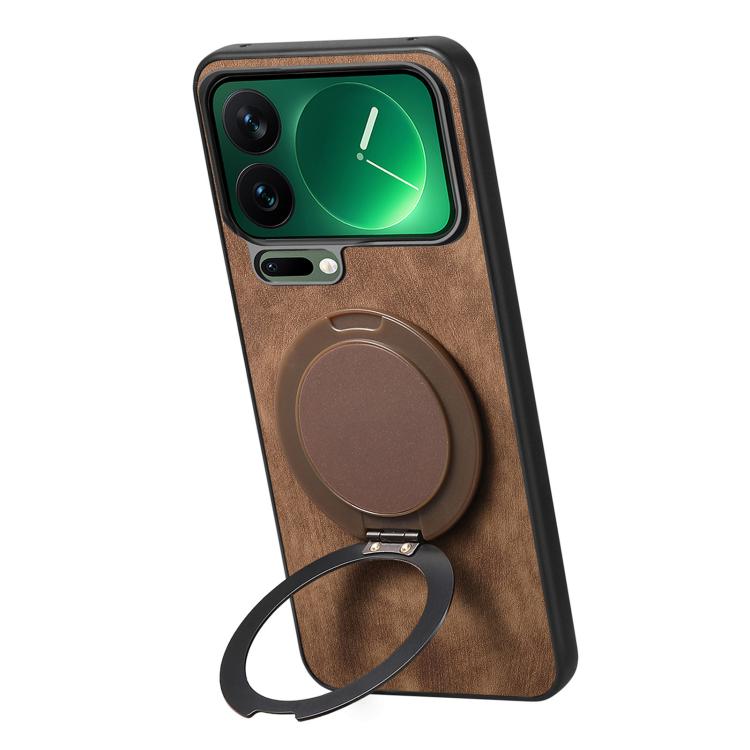 For Xiaomi 17 Pro Max Retro Leather Rotation Round Holder Phone Case