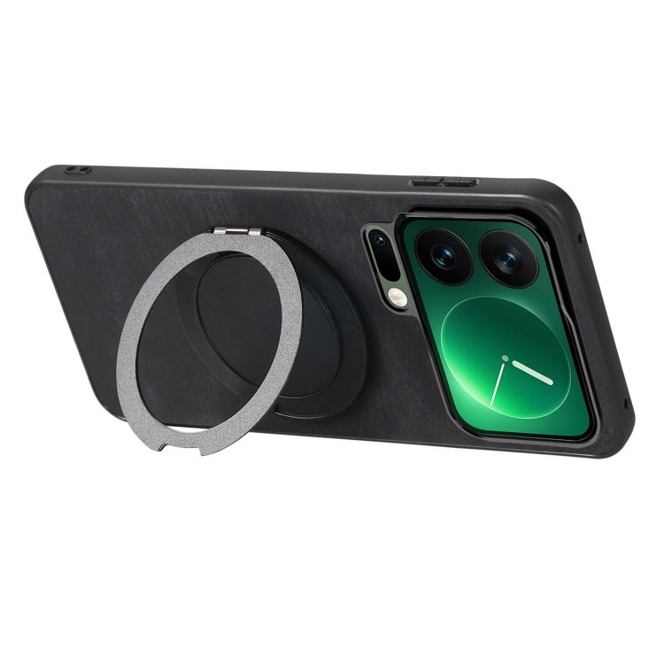 For Xiaomi 17 Pro Max Retro Leather Rotation Round Holder Phone Case
