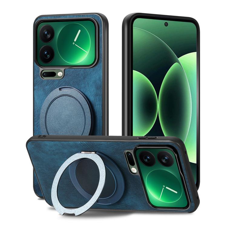 For Xiaomi 17 Pro Max Retro Leather Rotation Round Holder Phone Case