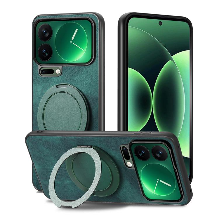 For Xiaomi 17 Pro Max Retro Leather Rotation Round Holder Phone Case