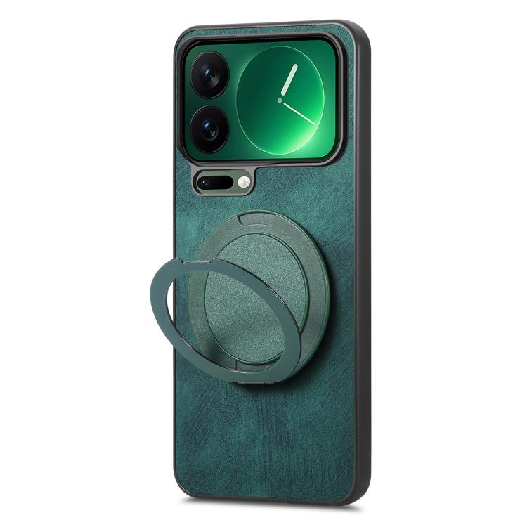 For Xiaomi 17 Pro Max Retro Leather Rotation Round Holder Phone Case