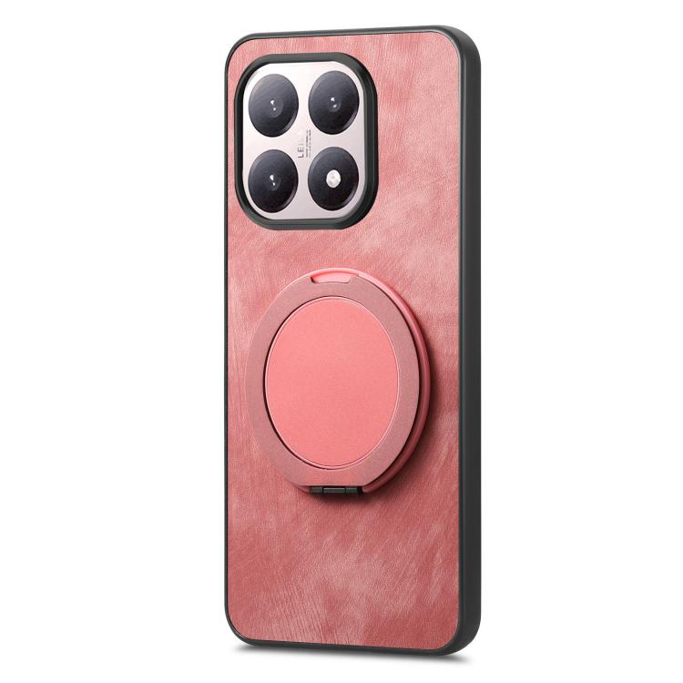 For Xiaomi 17 Retro Leather Rotation Round Holder Phone Case