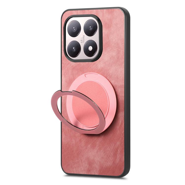 For Xiaomi 17 Retro Leather Rotation Round Holder Phone Case