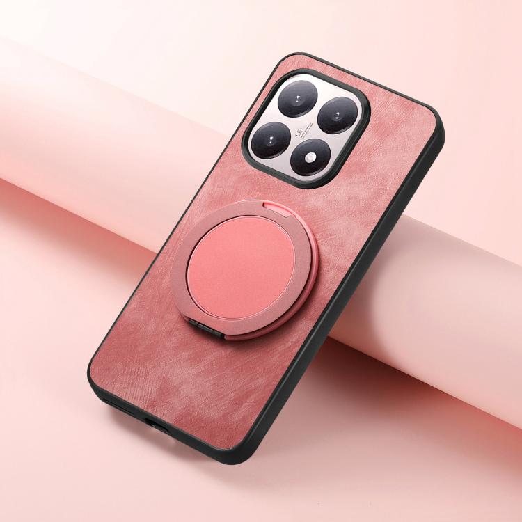 For Xiaomi 17 Retro Leather Rotation Round Holder Phone Case