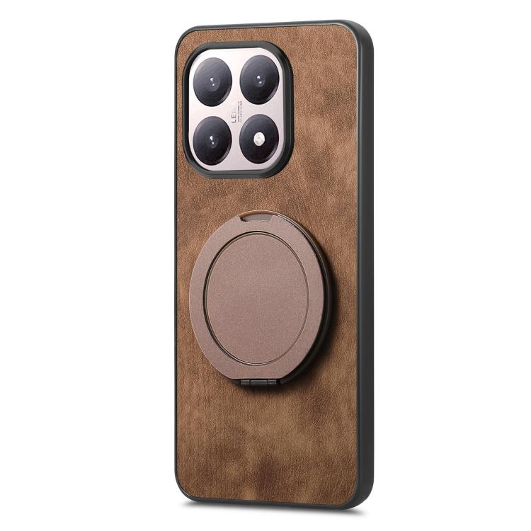 For Xiaomi 17 Retro Leather Rotation Round Holder Phone Case