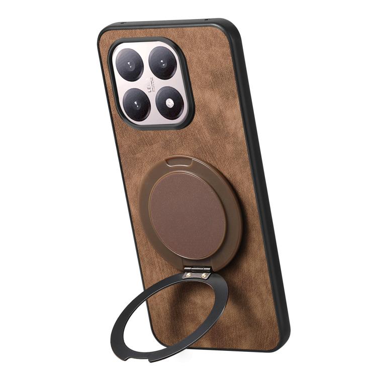 For Xiaomi 17 Retro Leather Rotation Round Holder Phone Case