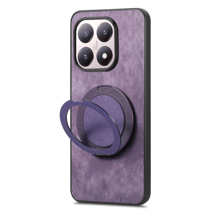 For Xiaomi 17 Retro Leather Rotation Round Holder Phone Case