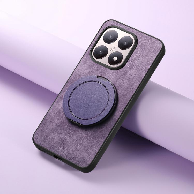 For Xiaomi 17 Retro Leather Rotation Round Holder Phone Case
