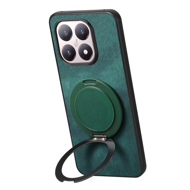 For Xiaomi 17 Retro Leather Rotation Round Holder Phone Case