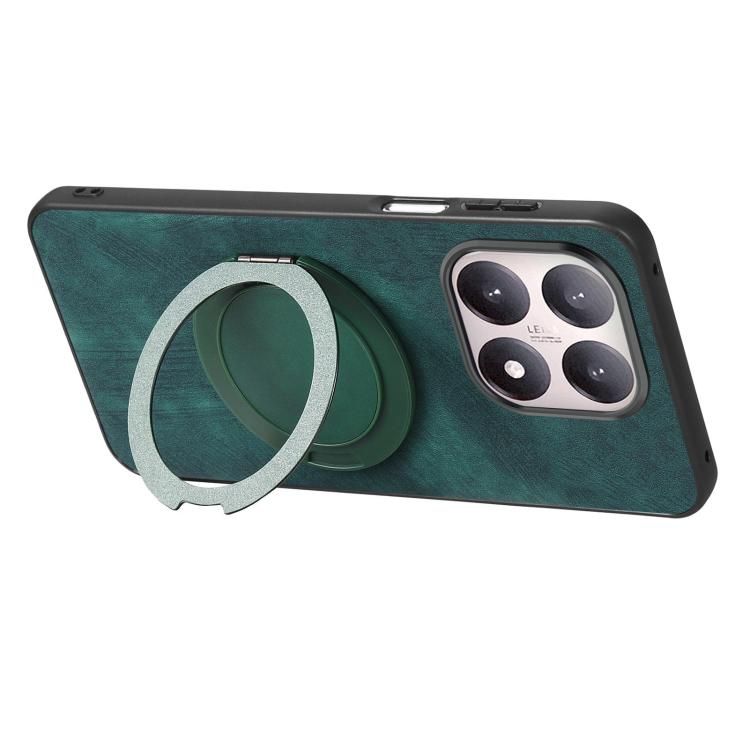 For Xiaomi 17 Retro Leather Rotation Round Holder Phone Case