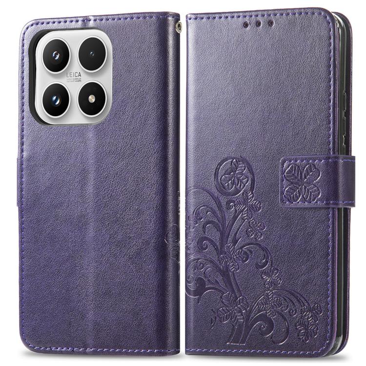For Xiaomi 17 Four-leaf Clasp Embossed Buckle Leather Phone Case