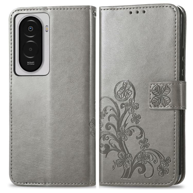 For Xiaomi Poco M7 4G 169mm Four-leaf Clasp Embossed Buckle Leather Phone Case