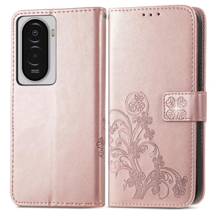 For Xiaomi Poco M7 4G 169mm Four-leaf Clasp Embossed Buckle Leather Phone Case