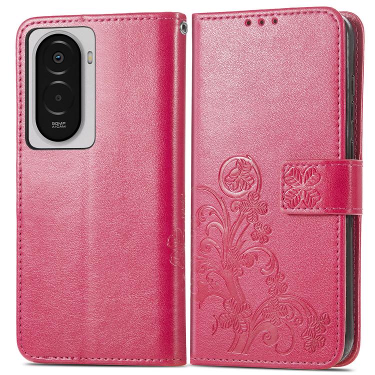 For Xiaomi Poco M7 4G 169mm Four-leaf Clasp Embossed Buckle Leather Phone Case