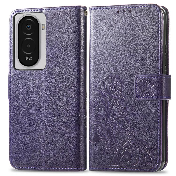 For Xiaomi Poco M7 4G 169mm Four-leaf Clasp Embossed Buckle Leather Phone Case