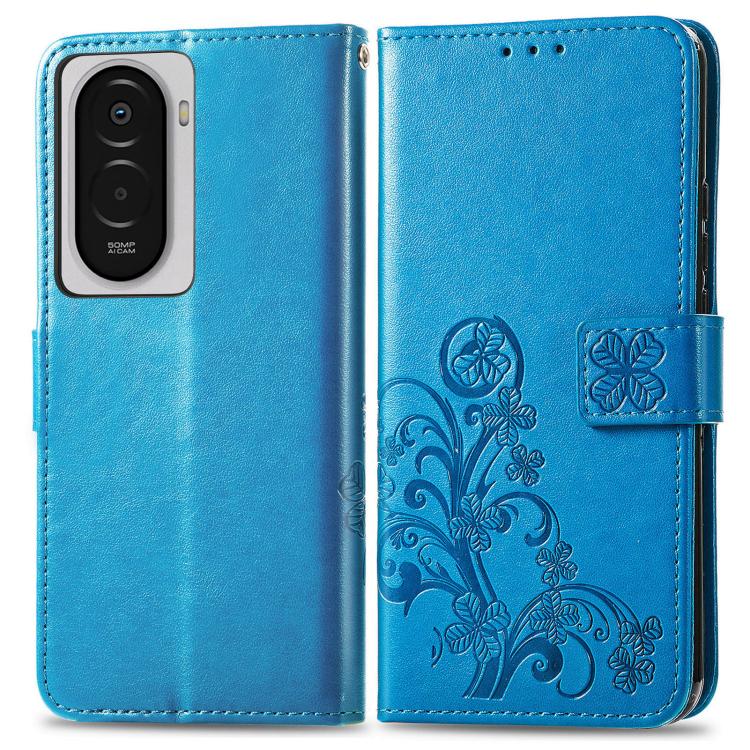 For Xiaomi Poco M7 4G 169mm Four-leaf Clasp Embossed Buckle Leather Phone Case