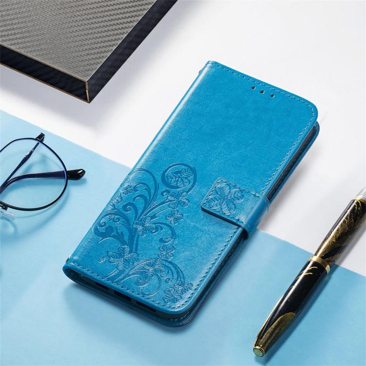 For Xiaomi Poco M7 4G 169mm Four-leaf Clasp Embossed Buckle Leather Phone Case