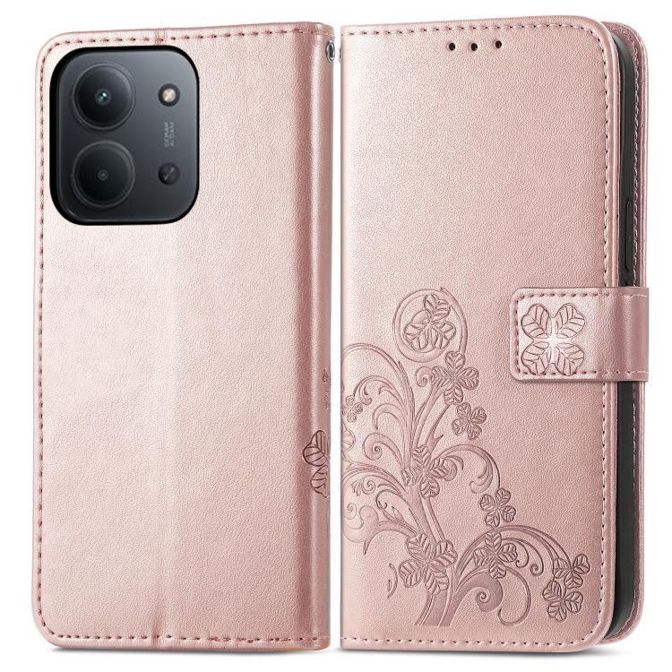 For Redmi 15C 5G / 4G Glodal 171mm Four-leaf Clasp Embossed Buckle Leather Phone Case
