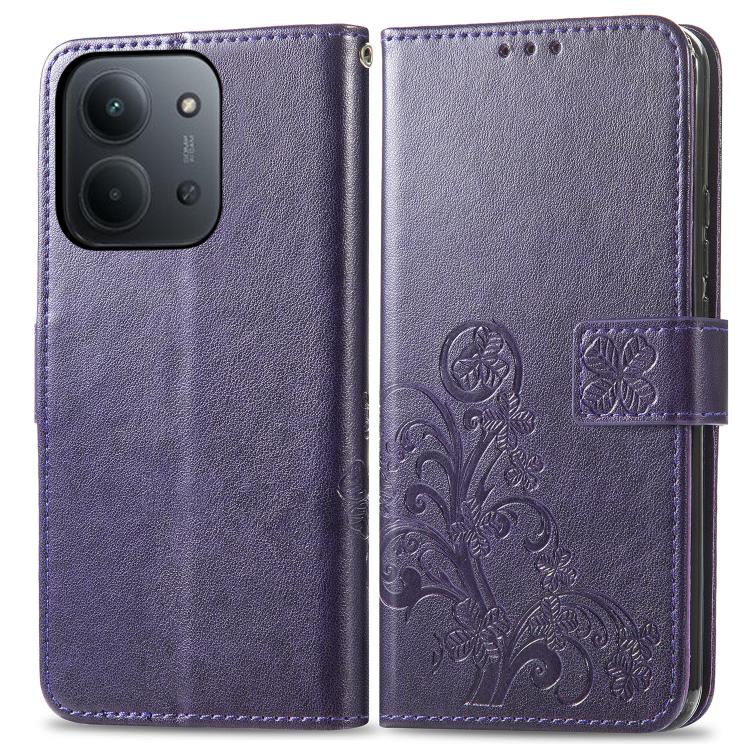 For Redmi 15C 5G / 4G Glodal 171mm Four-leaf Clasp Embossed Buckle Leather Phone Case