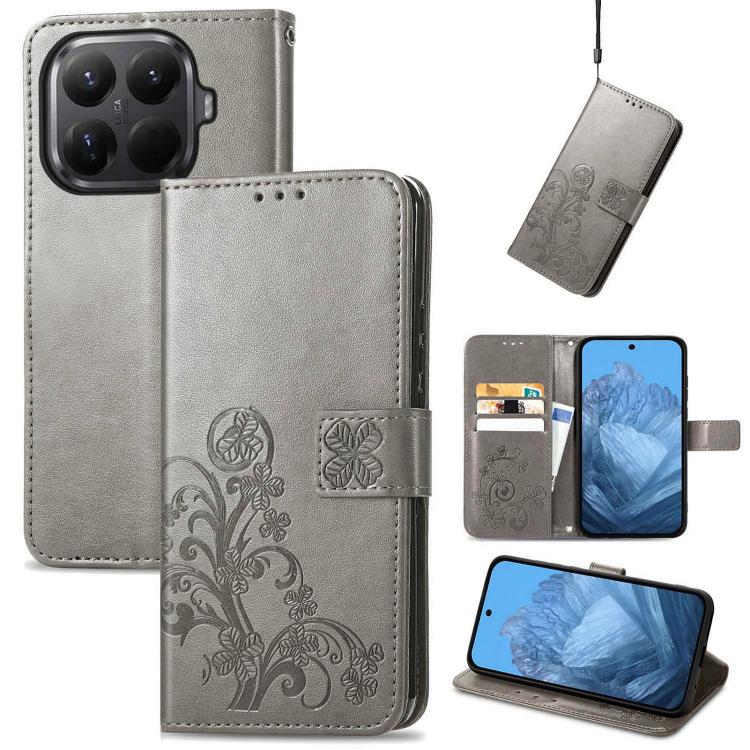 For Xiaomi 15T Pro Four-leaf Clasp Embossed Buckle Leather Phone Case