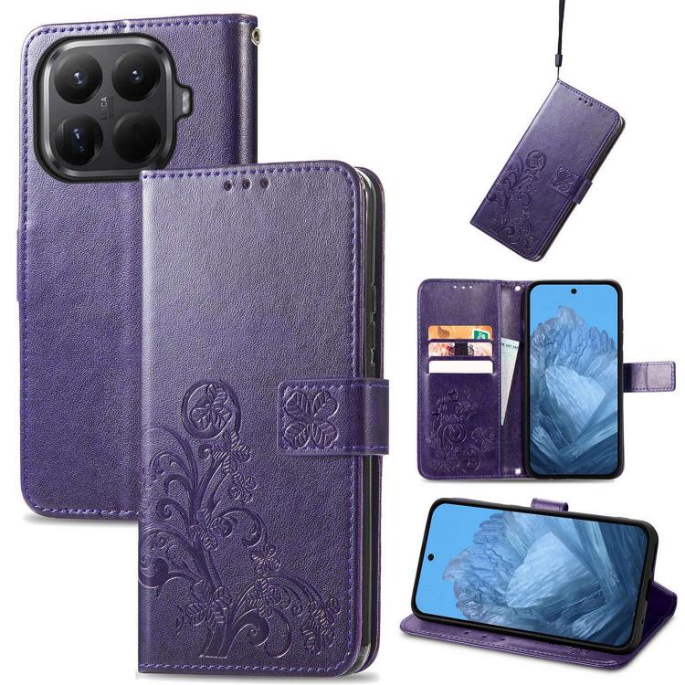 For Xiaomi 15T Pro Four-leaf Clasp Embossed Buckle Leather Phone Case