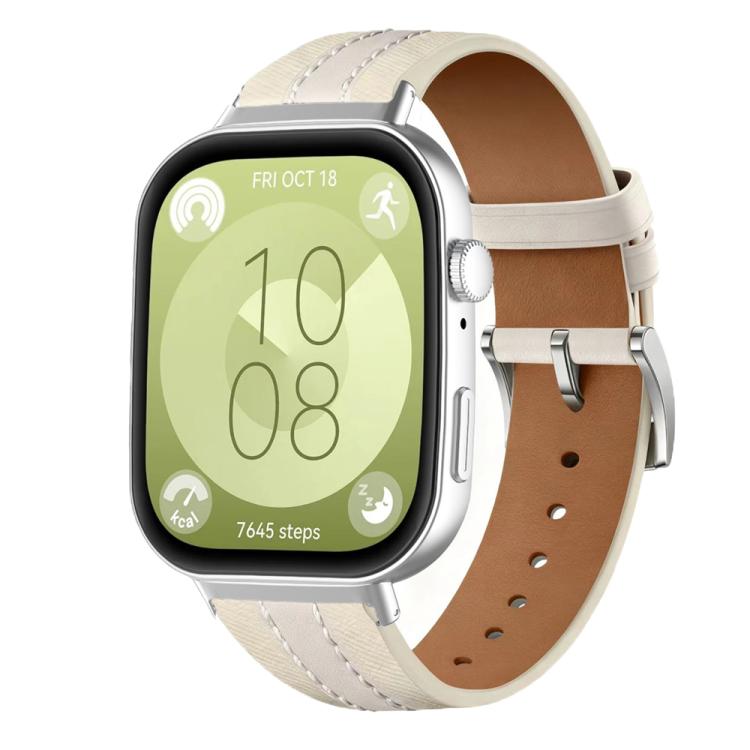 For Huawei Watch Fit4 / Fit4 Pro / Fit3 Genuine Leather Color Blocked Saddle Watch Band