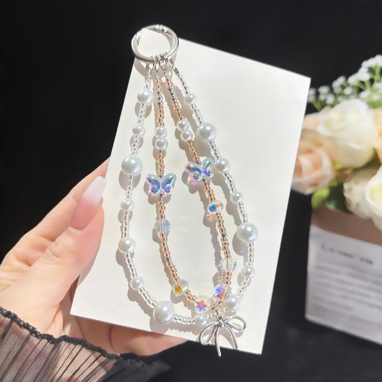 Butterfly Dream Pearl Whisper Iridescent Double-Layer Phone Chain