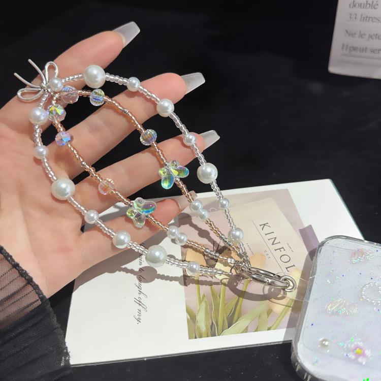 Butterfly Dream Pearl Whisper Iridescent Double-Layer Phone Chain