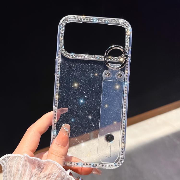For iPhone 17 Pro Max Rhinestone Glitter Wristband Holder Phone Case