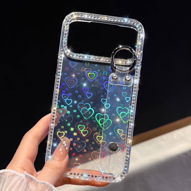 For iPhone 17 Pro Max Rhinestone Glitter Wristband Holder Phone Case