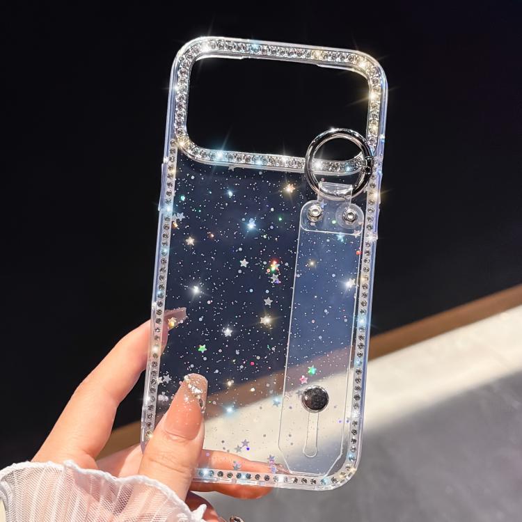For iPhone 17 Pro Max Rhinestone Glitter Wristband Holder Phone Case