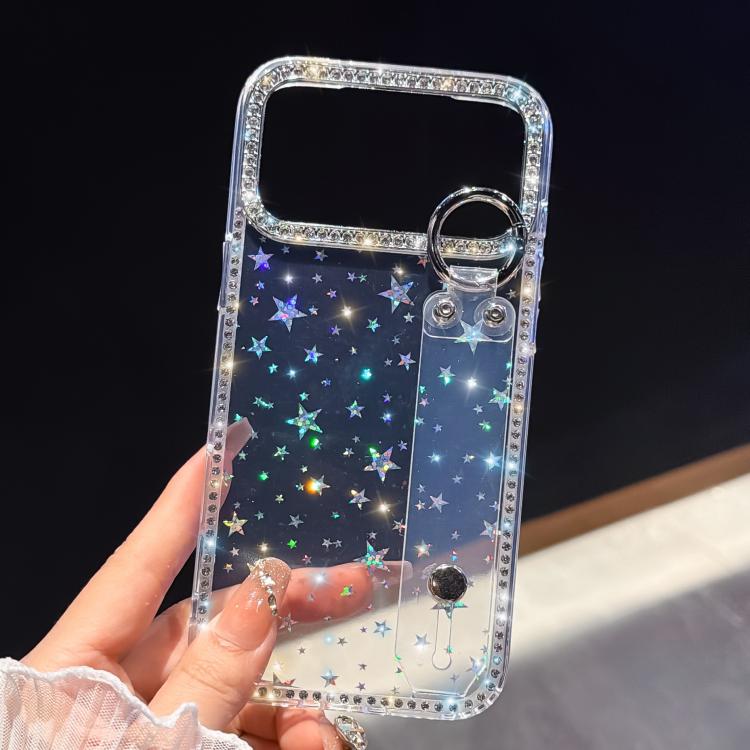 For iPhone 17 Pro Max Rhinestone Glitter Wristband Holder Phone Case