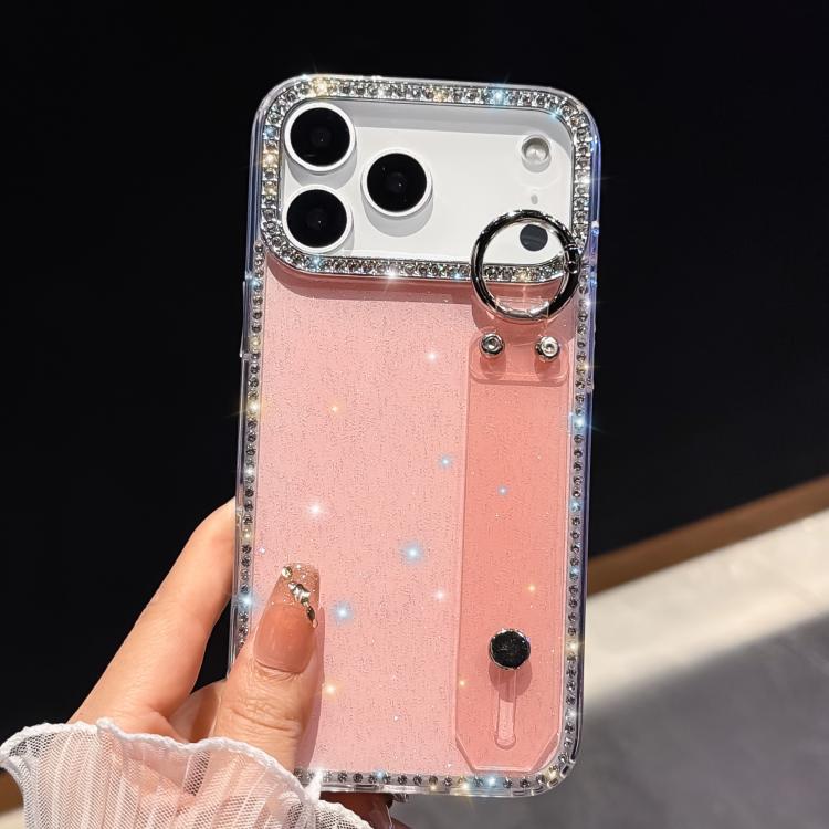 For iPhone 17 Pro Max Rhinestone Glitter Wristband Holder Phone Case