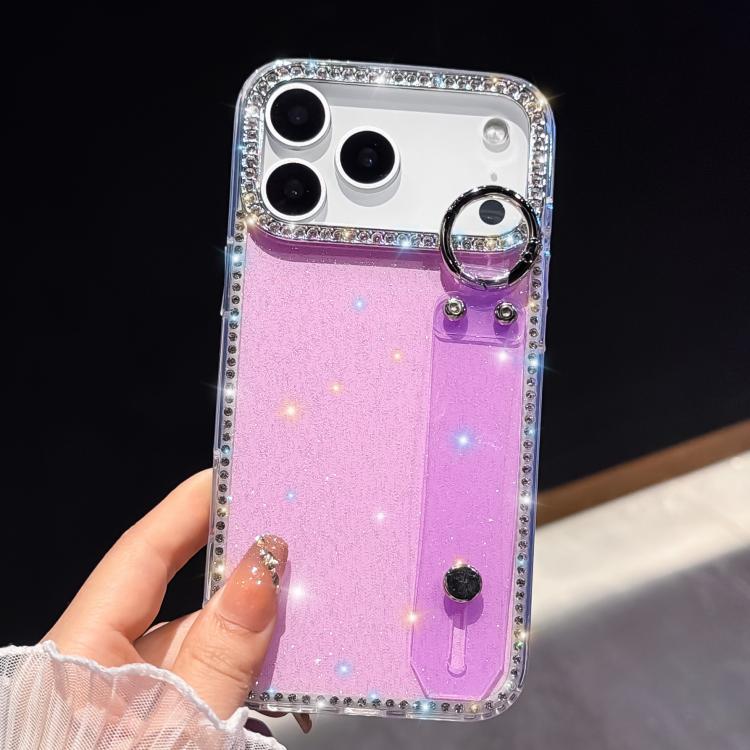 For iPhone 17 Pro Max Rhinestone Glitter Wristband Holder Phone Case