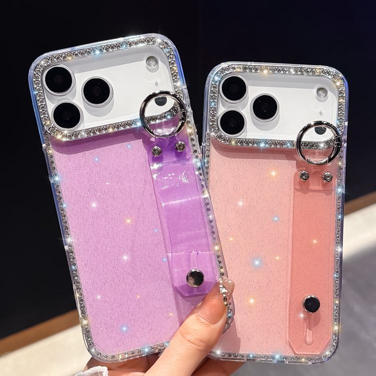 For iPhone 17 Pro Max Rhinestone Glitter Wristband Holder Phone Case