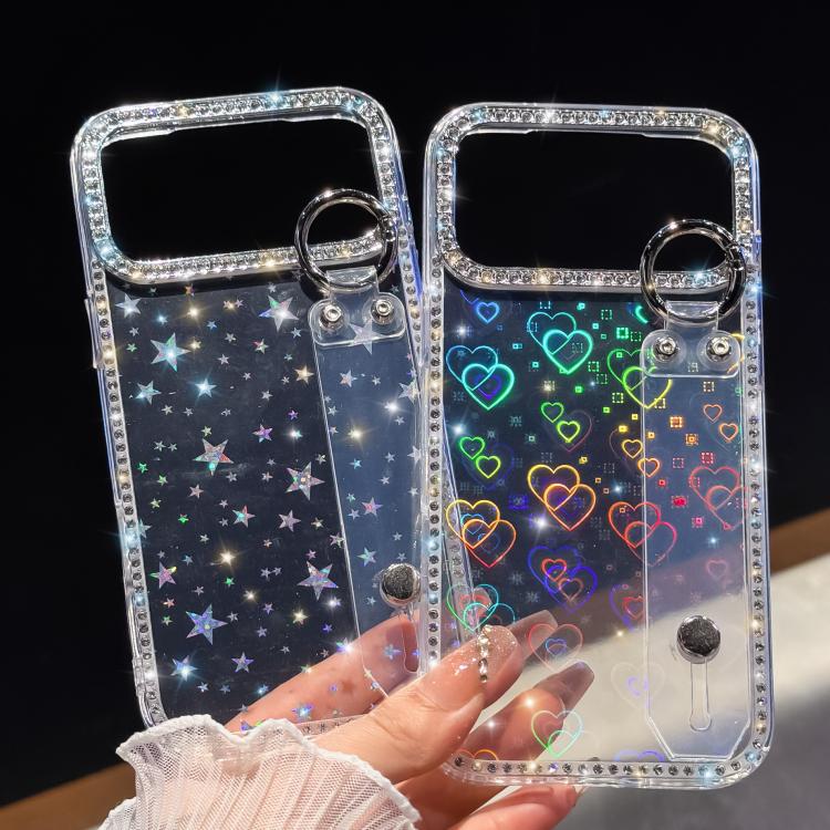 For iPhone 17 Pro Max Rhinestone Glitter Wristband Holder Phone Case