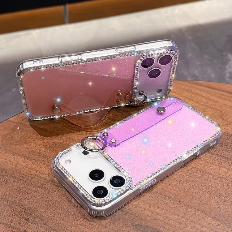 For iPhone 17 Pro Max Rhinestone Glitter Wristband Holder Phone Case