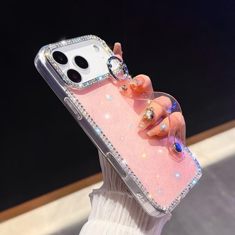 For iPhone 17 Pro Max Rhinestone Glitter Wristband Holder Phone Case