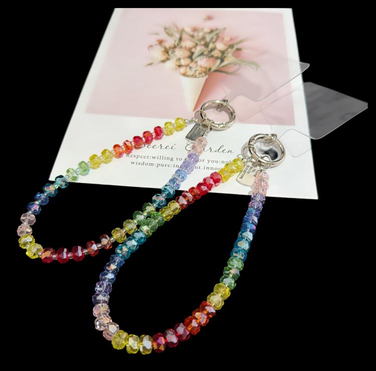 Alloy Tag Rainbow Crystal Phone Chain