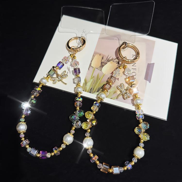 Tender Dragonfly Accent Pearl Crystal Phone Chain