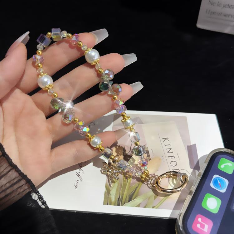 Tender Dragonfly Accent Pearl Crystal Phone Chain