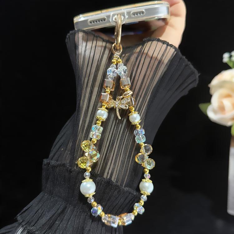 Tender Dragonfly Accent Pearl Crystal Phone Chain